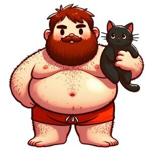 5 for 10$ - Man Holding a Black Cat Sticker Cute Dad Bod Bear Gay LGBT